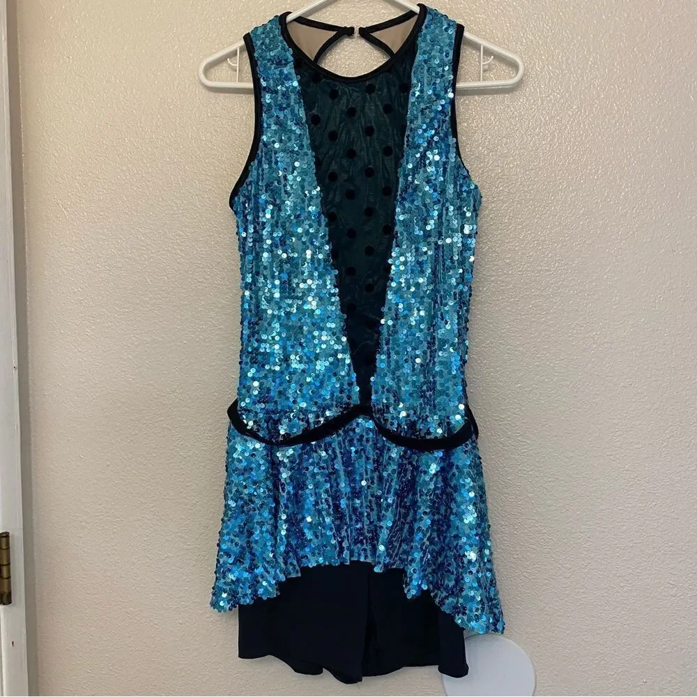 WEISSMAN Dance jazz tap blue sequin Things Can Only Get Better 10715 Adult XLA